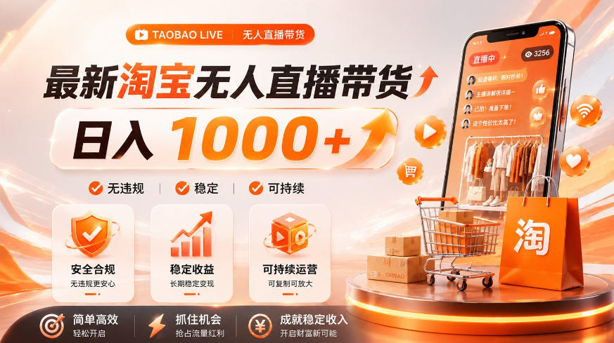 拒绝死工资！淘宝无人直播，让你睡觉都在进账，单设备日入1k+普通人的变现蓝海【揭秘】-dabaowz