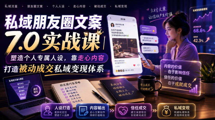 私域朋友圈文案7.0实战课｜塑造个人专属人设，靠走心内容打造被动成交私域变现体系-dabaowz