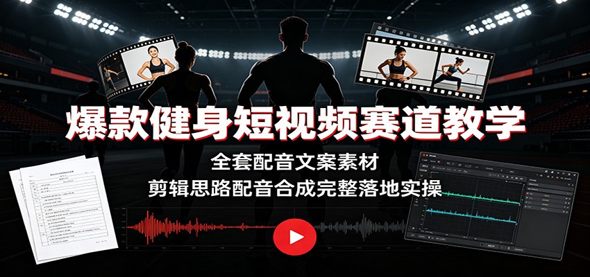 爆款健身短视频赛道教学：全套配音文案素材，剪辑思路配音合成完整落地实操-dabaowz