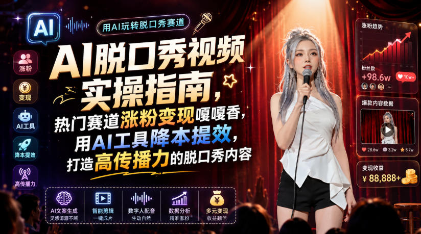 AI脱口秀视频实操指南，热门赛道涨粉变现嘎嘎香，用AI工具降本提效，打造高传播力的脱口秀内容-dabaowz