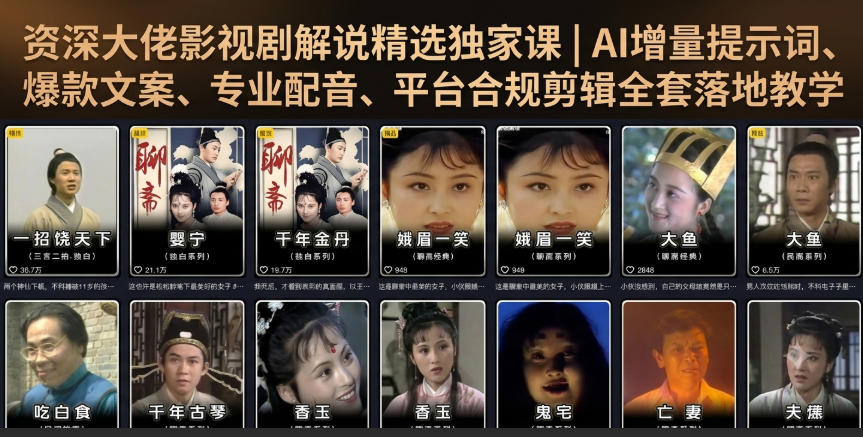资深大佬影视剧解说精选独家课｜AI增量提示词、爆款文案、专业配音、平台合规剪辑全套落地教学-dabaowz
