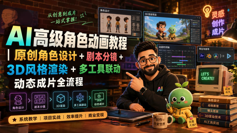 AI高级角色动画教程｜原创角色设计+剧本分镜+3D风格渲染+多工具联动动态成片全流程【中英字幕】-dabaowz