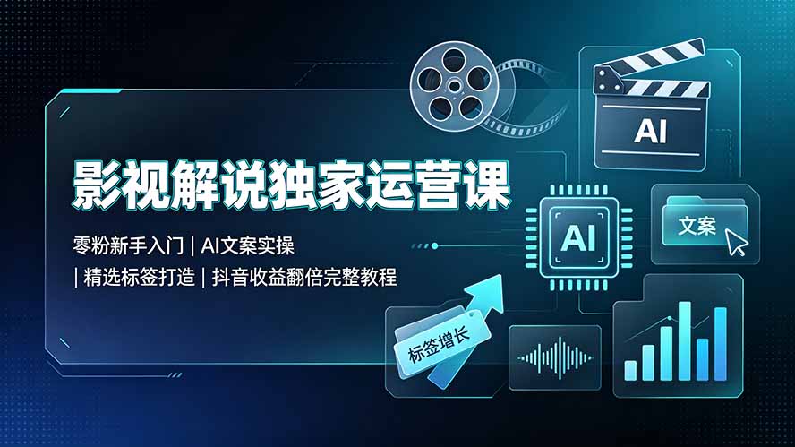 影视解说独家运营课：零粉新手入门｜AI文案实操｜精选标签打造｜抖音收益翻倍完整教程-dabaowz
