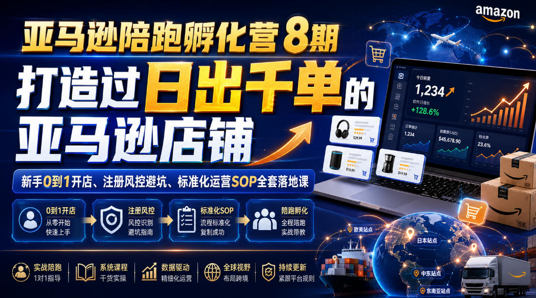 亚马逊陪跑孵化营8期，打造过日出千单的亚马逊店铺，新手0到1开店、注册风控避坑、标准化运营SOP全套落地课-dabaowz