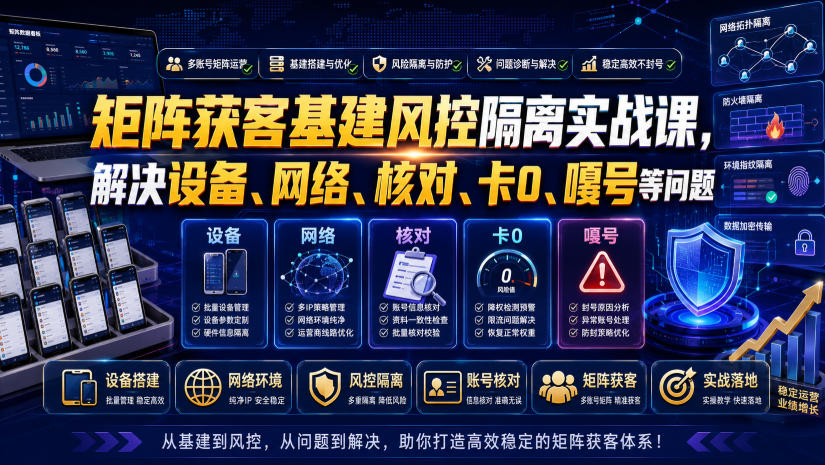 矩阵获客基建风控隔离实战课，解决设备、网络、核对、卡0、嘎号等问题-dabaowz