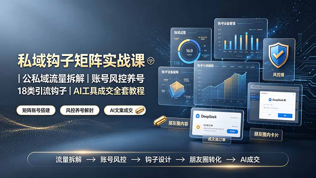 私域钩子矩阵实战课〓公私域流量拆解｜账号风控养号｜18类引流钩子｜AI工具成交全套教程-dabaowz