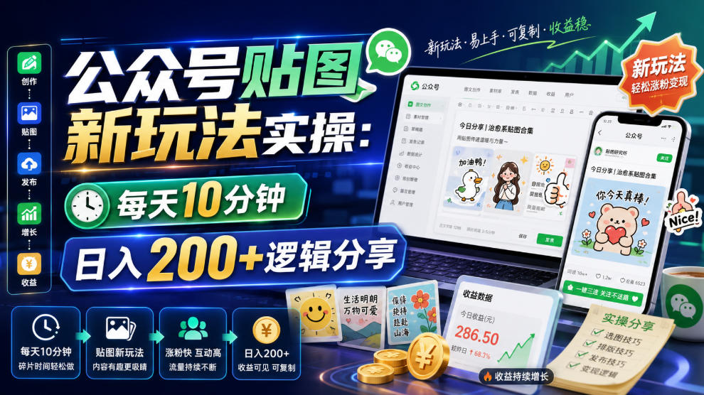 公众号贴图新玩法实操，每天10分钟，日入200+逻辑分享-dabaowz
