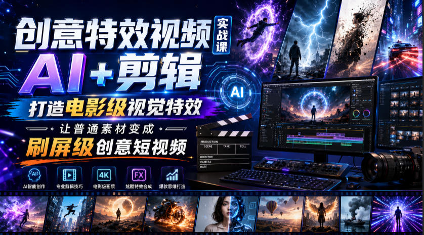 创意特效视频实战课，AI+剪辑打造电影级视觉特效，让普通素材变成刷屏级创意短视频-dabaowz