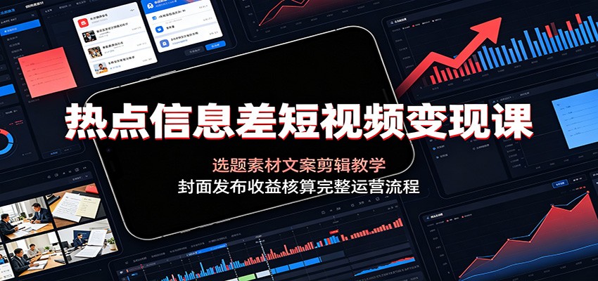 热点信息差短视频变现课：选题素材文案剪辑教学，封面发布收益核算完整运营流程-dabaowz