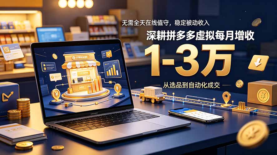 无需全天在线值守，稳定被动收入，深耕拼多多虚拟每月增收 1-3 万-dabaowz