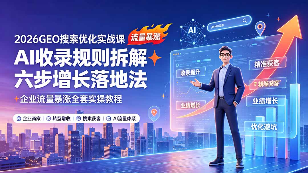 2026GEO搜索优化实战课：AI收录规则拆解｜六步增长落地法｜企业流量暴涨全套实操教程-dabaowz