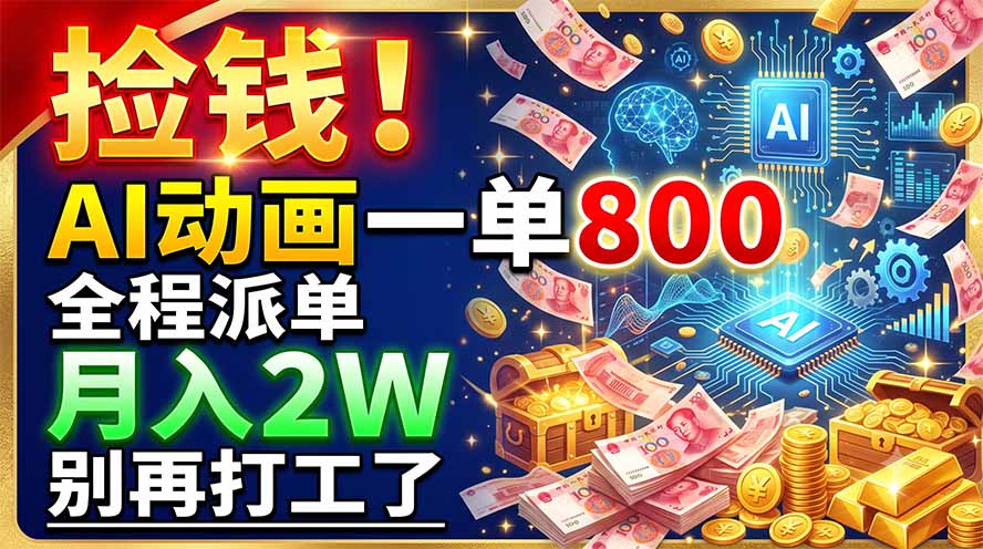 捡钱！AI动画一单800，全程派单，月入2W，别再打工了-dabaowz