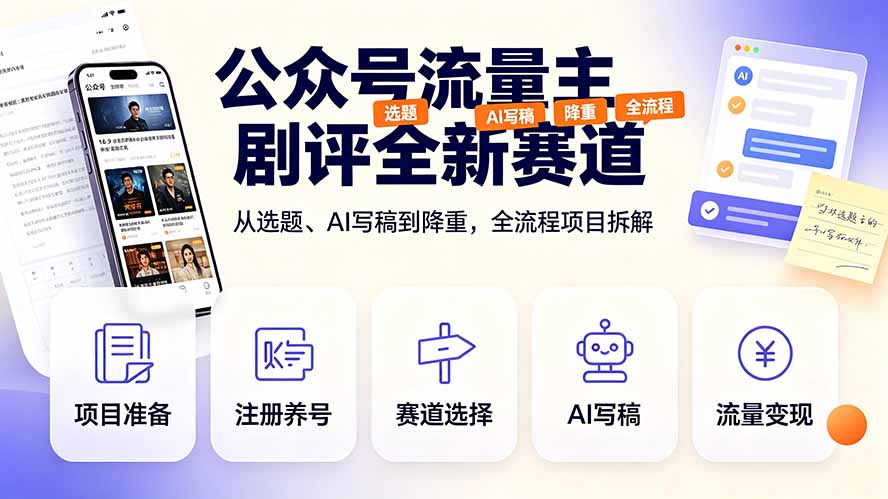 公众号流量主剧评全新赛道，从选题、AI写稿到降重，全流程项目拆解-dabaowz