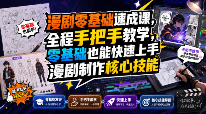 漫剧零基础速成课，全程手把手教学，零基础也能快速上手漫剧制作核心技能-dabaowz