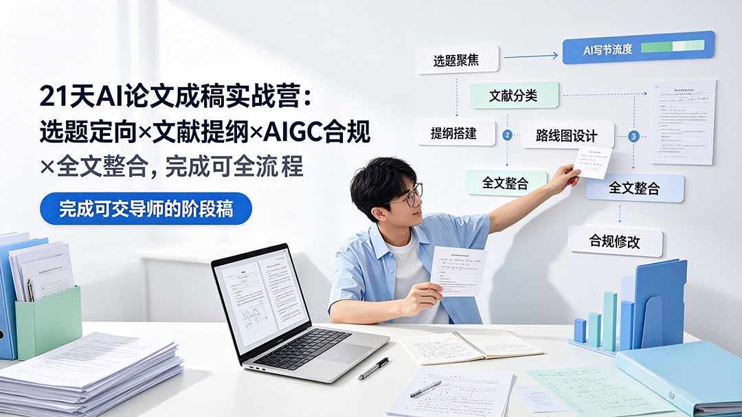 21天AI论文成稿实战营：选题定向×文献提纲×AIGC合规×全文整合，完成可交导师的阶段稿-dabaowz