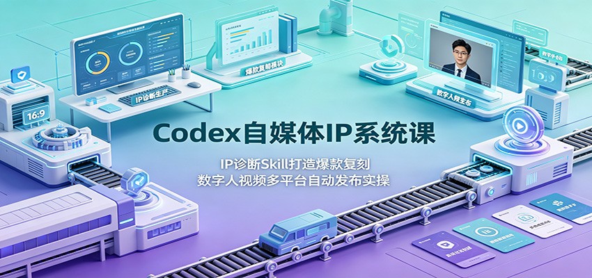 Codex自媒体IP系统课：IP诊断Skill打造爆款复刻，数字人视频多平台自动发布实操-dabaowz