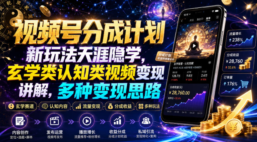 视频号分成计划新玩法天涯隐学，玄学类认知类视频变现讲解，多种变现思路-dabaowz