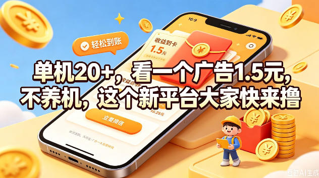 单机20+，看一个广告1.5米，不养机，这个新平台大家快来撸【揭秘】-dabaowz