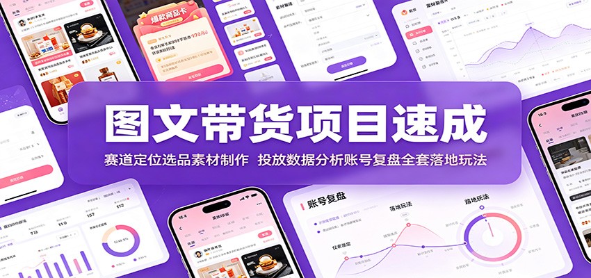图文带货项目速成：赛道定位选品素材制作，投放数据分析账号复盘全套落地玩法-dabaowz