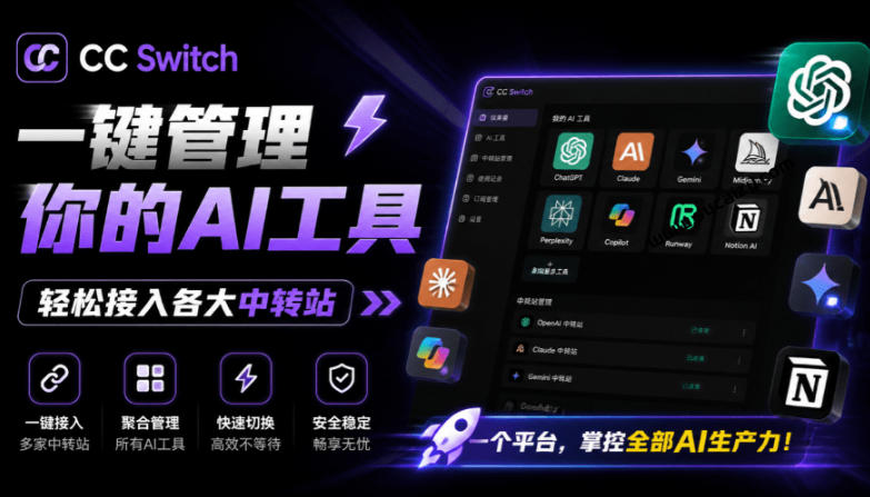 一键给Chatgpt、Codex、Claude接入地第三方中转站，CC Switch统一管理你的AI编程工具工作流-dabaowz