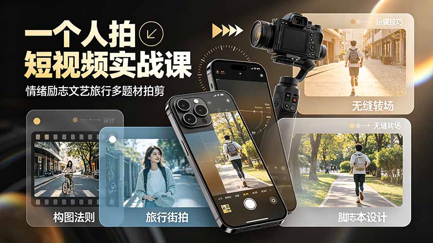 一个人拍短视频实战课：情绪励志文艺旅行多题材×五大景别×黄金构图×八大运镜，从拍摄到成片高效创作-dabaowz