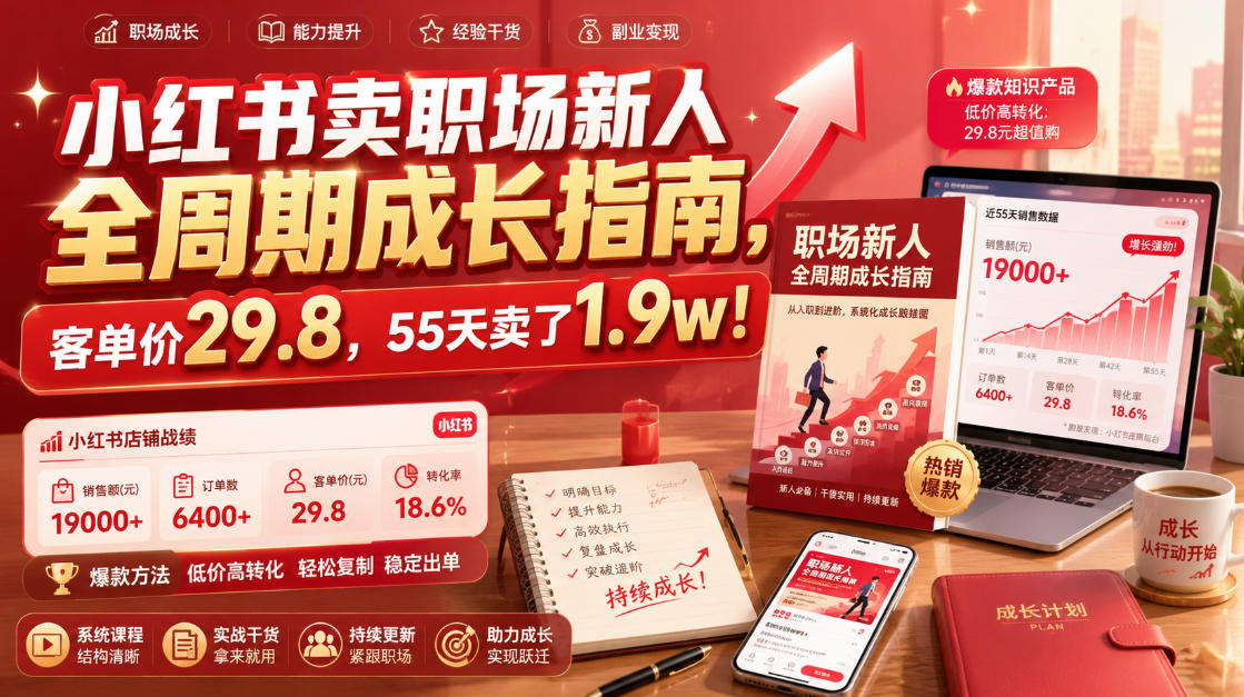 小红书卖职场新人全周期成长指南，客单价29.8，55天卖了1.9w！-dabaowz