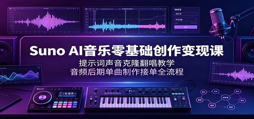 Suno AI音乐零基础创作变现课：提示词声音克隆翻唱教学，音频后期单曲制作接单全流程-dabaowz