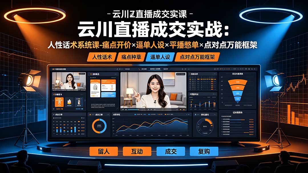 云川直播成交实战：人性话术系统课-痛点种草×塑品开价×逼单人设×平播憋单×点对点万能框架-dabaowz