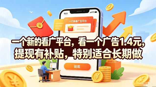 一个新的看广平台，看一个广告1.4元，提现有补贴，特别适合长期做【揭秘】-dabaowz