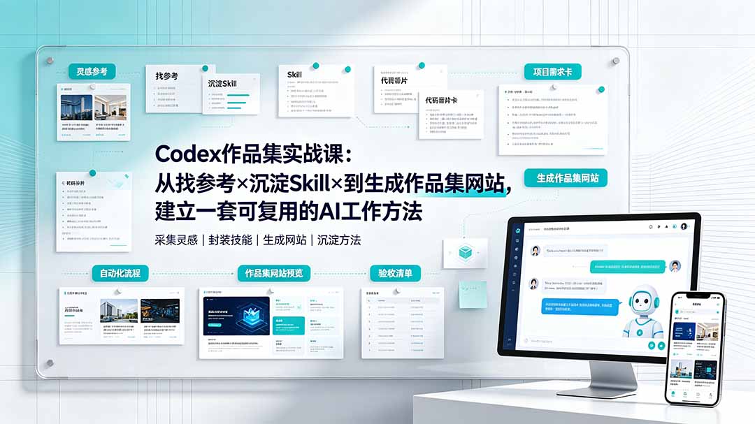 Codex作品集实战课：从找参考×沉淀Skill×到生成作品集网站，建立一套可复用的AI工作方法-dabaowz