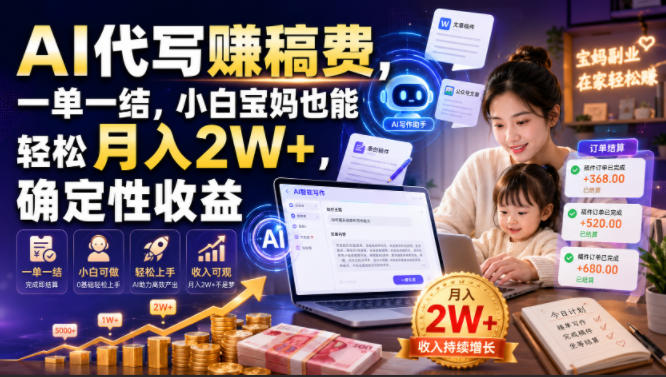 AI代写賺稿费，一单一结，小白宝妈也能轻松月入2W+，确定性收益【揭秘】-dabaowz