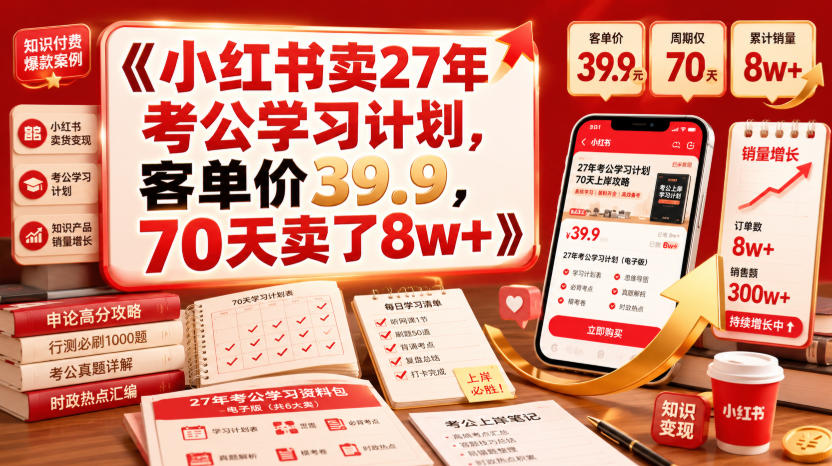 小红书卖27年考公学习计划，客单价39.9，70天卖了8w+！-dabaowz