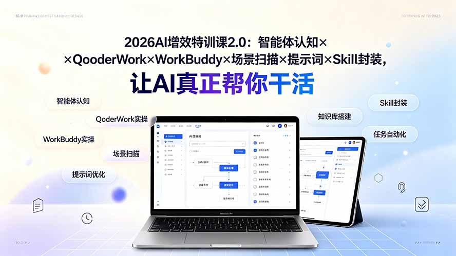 2026AI增效特训课2.0：智能体认知×QoderWork×WorkBuddy×场景扫描×提示词×Skill封装，让AI真正帮你干活-dabaowz