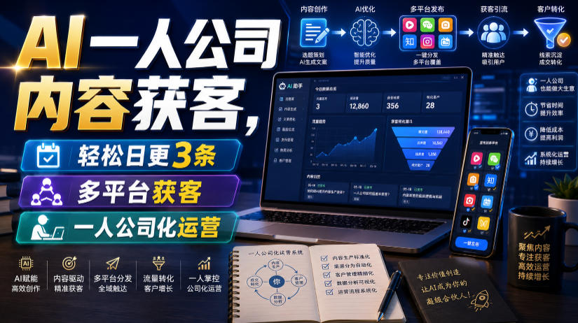 AI一人公司内容获客，轻松日更3条，多平台获客，一人公司化运营-dabaowz