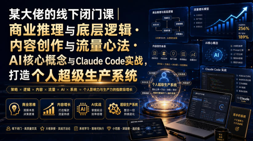 某大佬的线下闭门课｜商业推理与底层逻辑・内容创作与流量心法・AI核心概念与Claude Code实战，打造个人超级生产系统【录音+图片】-dabaowz