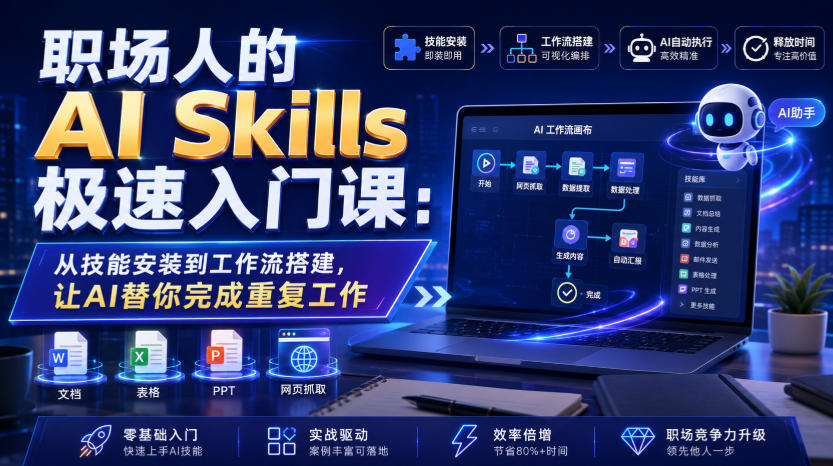 职场人的AI Skills极速入门课：从技能安装到工作流搭建，让AI替你完成重复工作-dabaowz