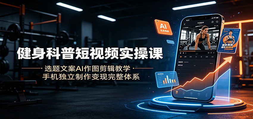 健身科普短视频实操课：选题文案AI作图剪辑教学，手机独立制作变现完整体系-dabaowz