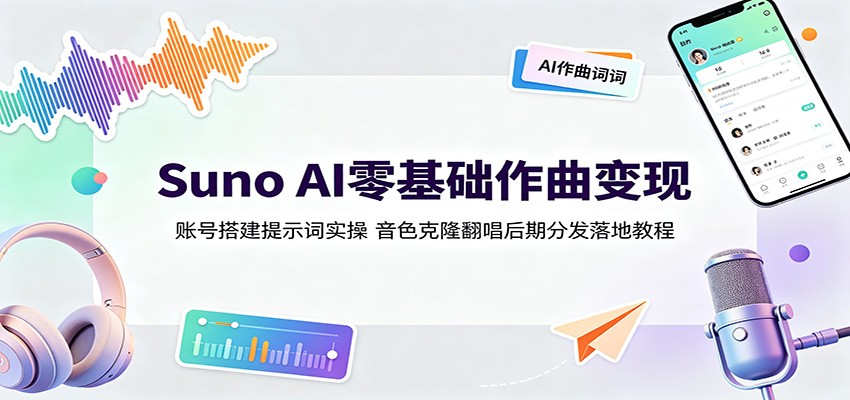 Suno AI零基础作曲变现：账号搭建提示词实操，音色克隆翻唱后期分发落地教程-dabaowz