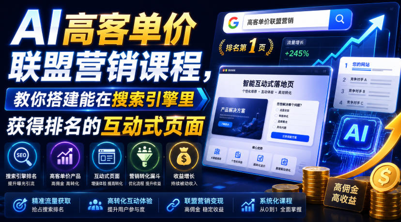 AI高客单价联盟营销课程，教你搭建能在搜索引擎里获得排名的互动式页面，引来流量，把访客转化为高佣金的成交【原创双语字幕】-dabaowz
