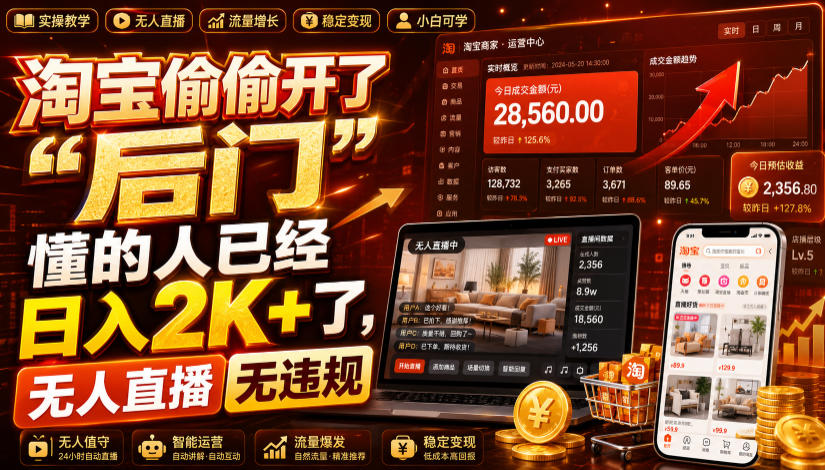 淘宝偷偷开了“后门”，懂的人已经日入2K+了，无人直播无违规，一台电脑=一家24小时营业的线上门店【揭秘】-dabaowz