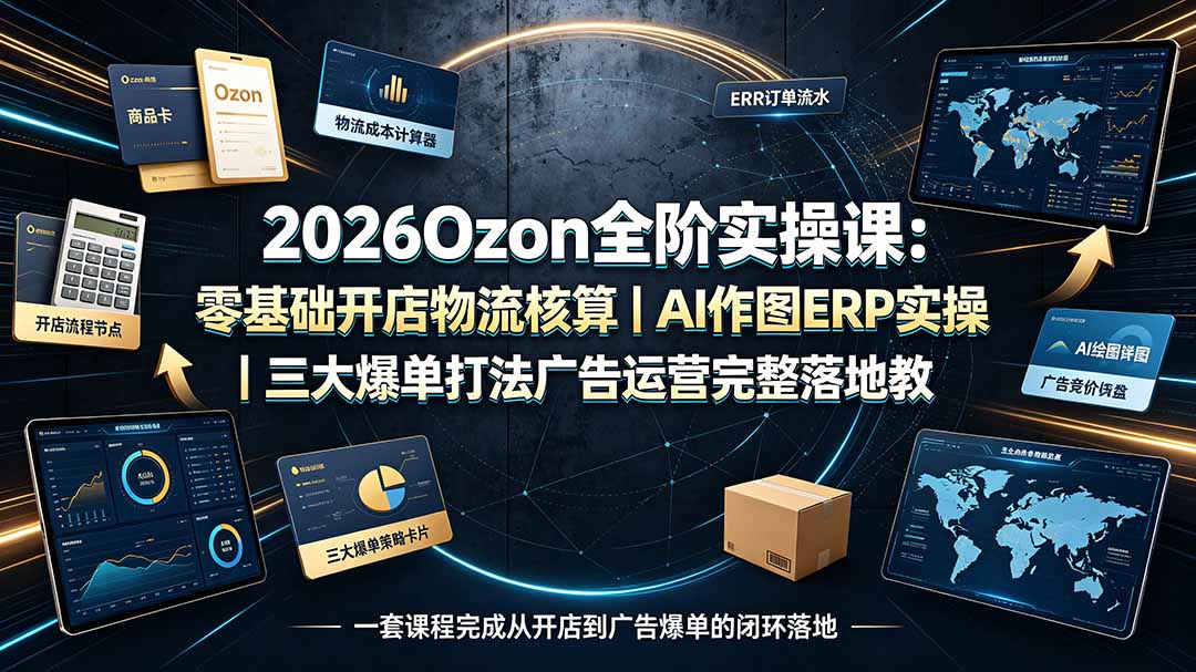2026Ozon全阶实操课：零基础开店物流核算｜AI作图ERP实操｜三大爆单打法广告运营完整落地教程-dabaowz