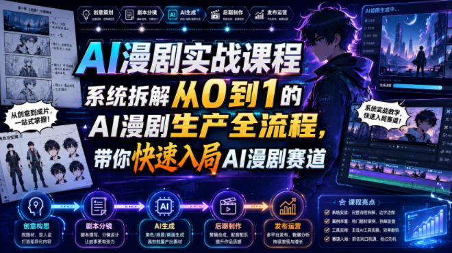 AI漫剧实战课程，系统拆解从0到1的AI漫剧生产全流程，带你快速入局AI漫剧赛道-dabaowz