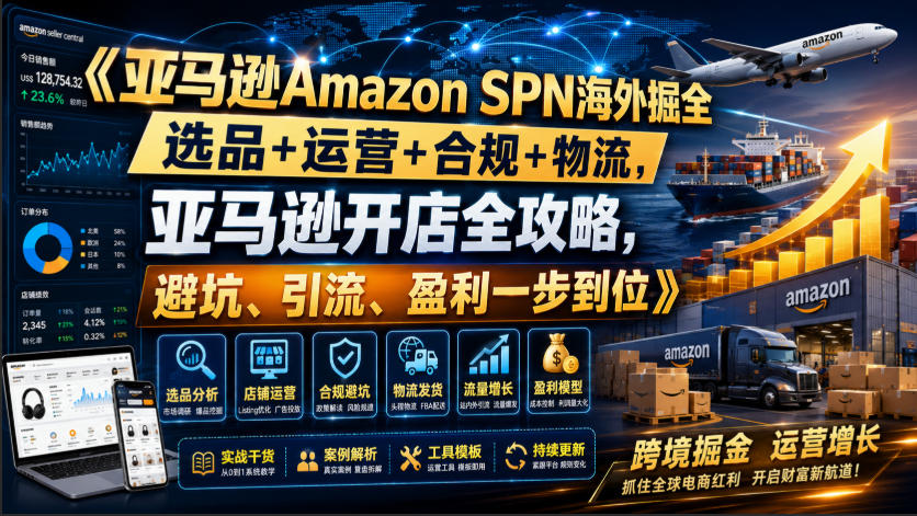亚马逊Amazon SPN海外掘全，选品+运营+合规+物流，亚马逊开店全攻略，避坑、引流、盈利一步到位-dabaowz
