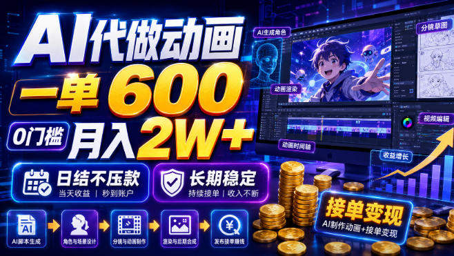 AI代做动画，一单600，0门槛月入2W+，日结不压款，长期稳定【揭秘】-dabaowz