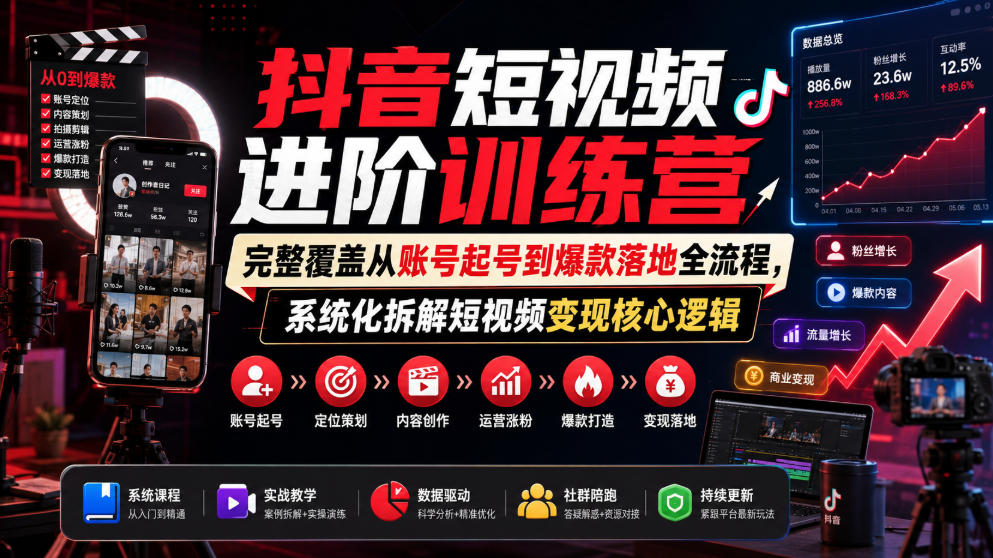 抖音短视频进阶训练营，完整覆盖从账号起号到爆款落地全流程，系统化拆解短视频变现核心逻辑-dabaowz