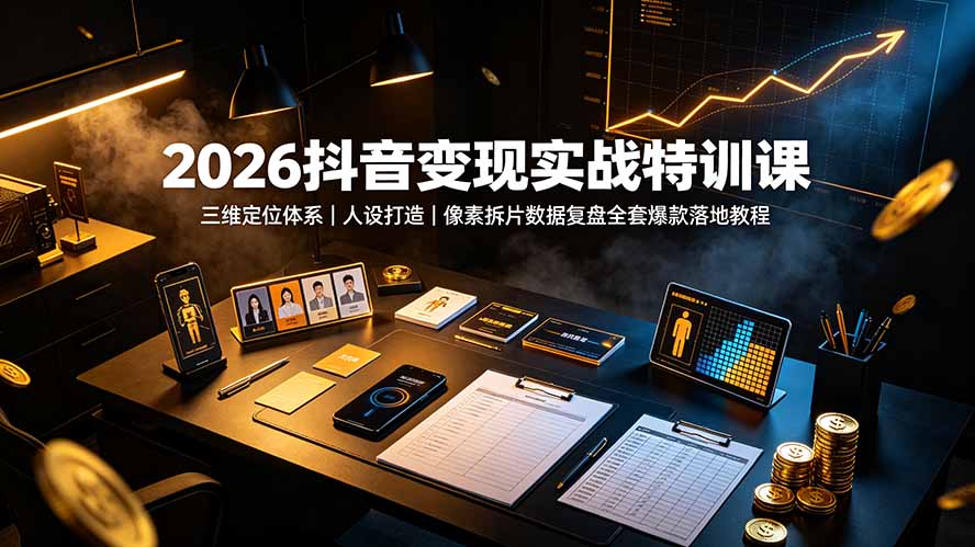 2026抖音变现实战特训课：三维定位体系｜人设打造｜像素拆片数据复盘全套爆款落地教程-dabaowz
