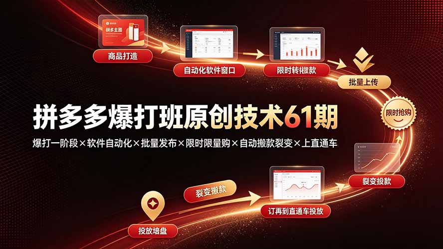 拼多多爆打班原创技术61期：爆打一阶段×软件自动化×批量发布×限时限量购×自动搬款裂变×上直通车-dabaowz