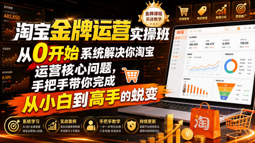 淘宝金牌运营实操班，从0开始系统解决你淘宝运营核心问题，手把手带你完成从小白到高手的蜕变(2026年7月)-dabaowz