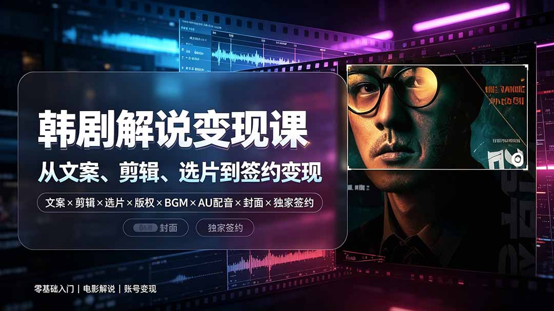 抖音270W粉丝博主亲授韩剧解说课：文案×剪辑×选片×版权×BGM×AU配音×封面×独家签约，零基础到变现-dabaowz