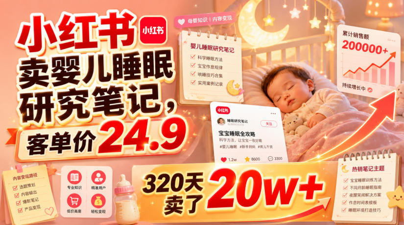 小红书卖婴儿睡眠研究笔记，客单价24.9，320天卖了20w+-dabaowz